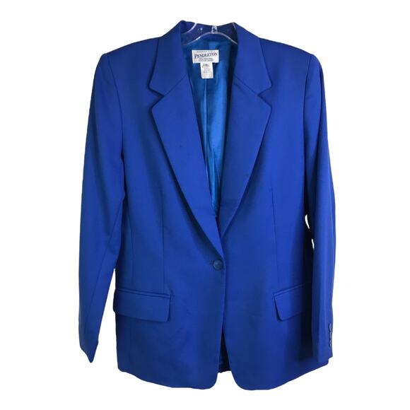 Pendleton Blazer Jacket Womens Sz 10 Bright Blue 100% Wool Single Button - Picture 1 of 8